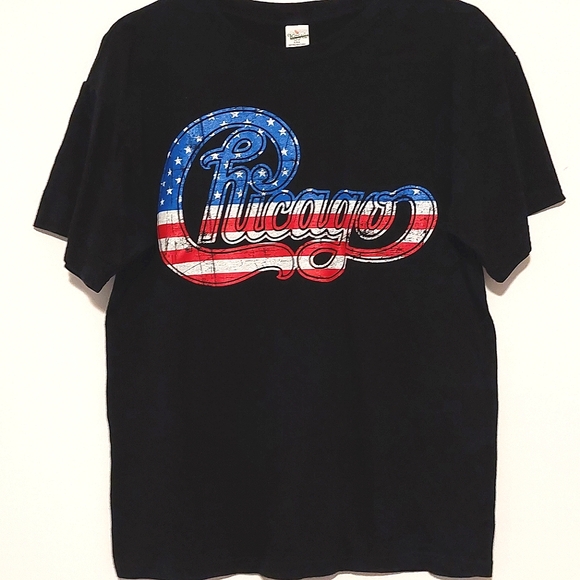 2018 Chicago Men's Black Short Sleeved Graphic Band Tour T-shirt EUC Size M - Picture 2 of 6